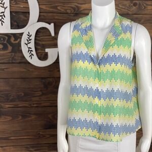 Equipment |‎ Mara Silk ZigZag Blouse Button Down Sleeveless Blouse